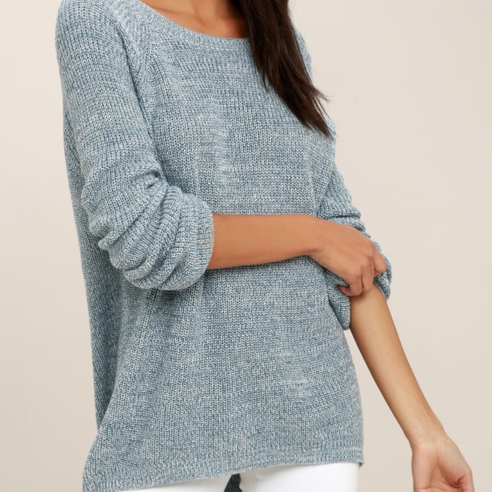 Lulu's Pursuit of Happiness Heather Blue Backless Sweater